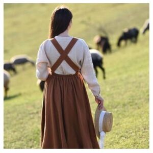 TsiomikKids Women’s Caramel Linen Pinafore Dress XL